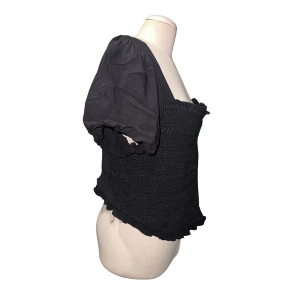 Torrid Womens Plus Size 2 Smocked Black Square Neck Puff Sleeve Top Stretchy & L - Picture 12 of 13